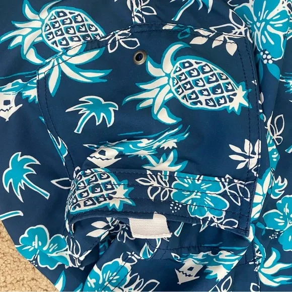 J Crew Swim Trunks Men’s 38 Blue Pineapple Hawaiian Lined Flex Beach - Picture 7 of 9